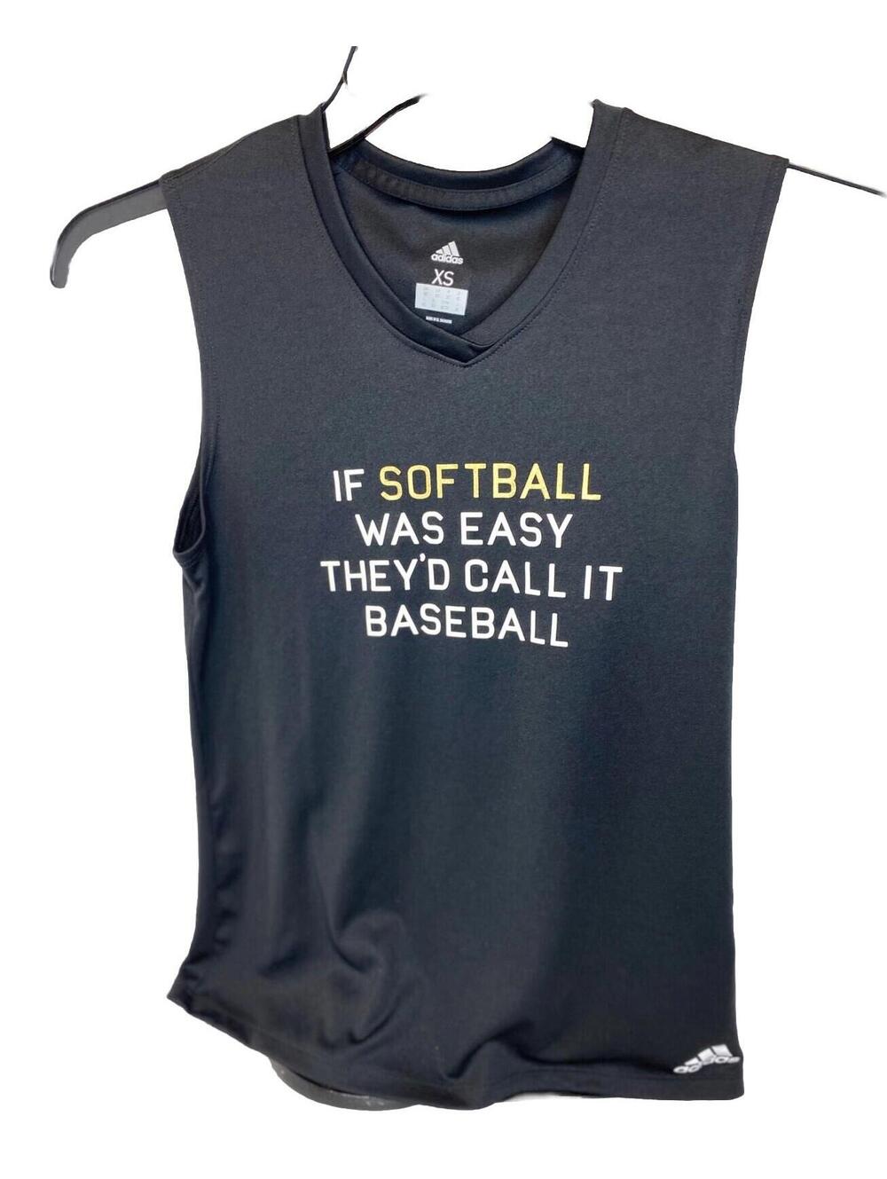 Adidas Softball Womens Size XS V-Neck Print Graphic Tank Top Black❤️